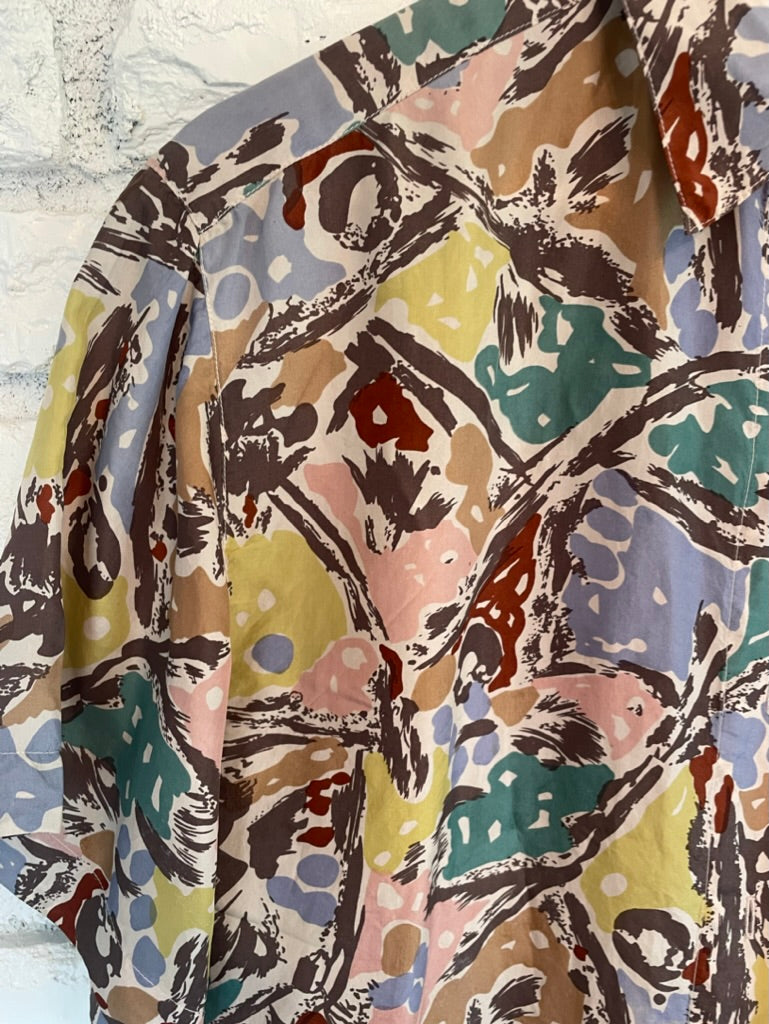 Silk Printed Short Sleeve Button Down