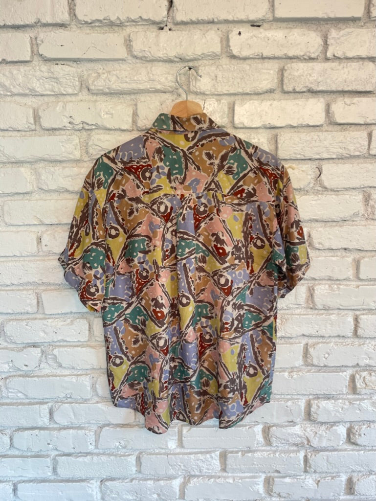 Silk Printed Short Sleeve Button Down