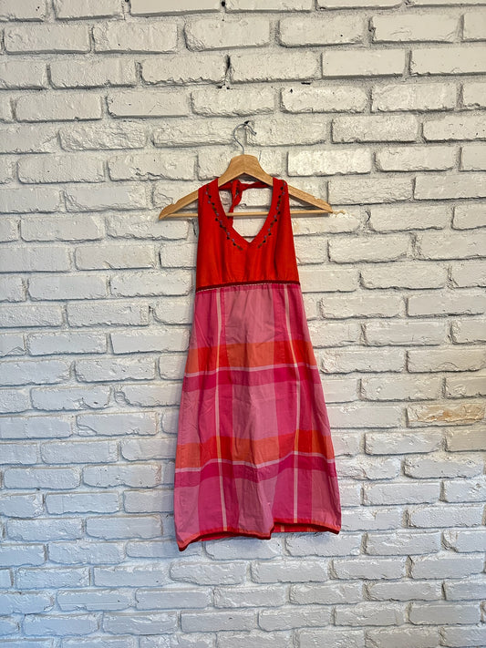 The Marina Red Plaid Halter Dress