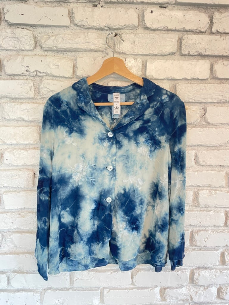 Indigo Hand Dyed Embroidered Button Up