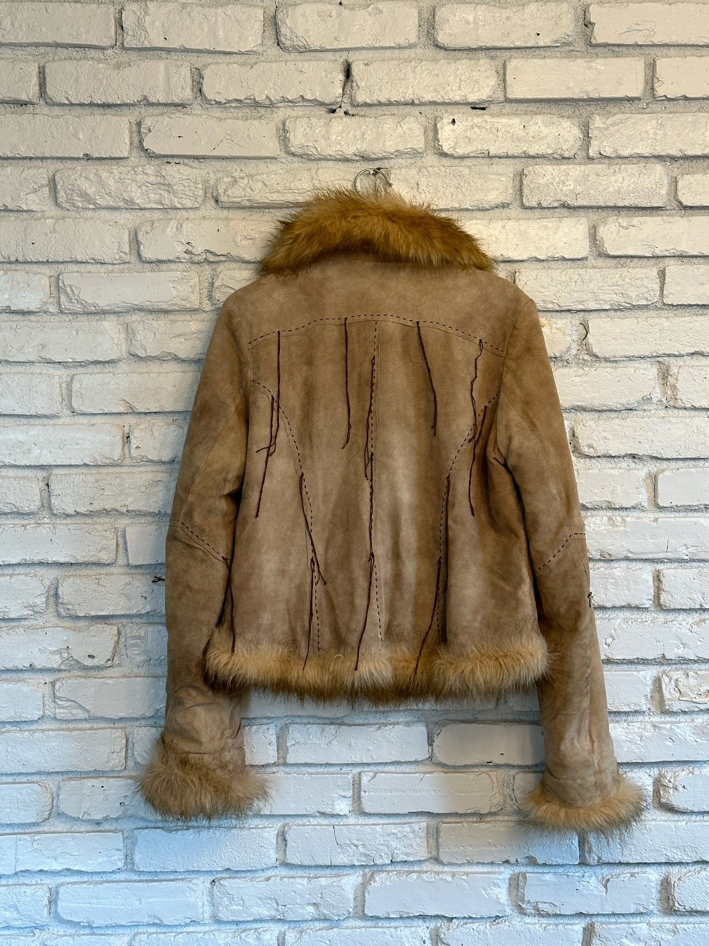 90s Tan Leather Penny Lane Coat w/ Faux Fur