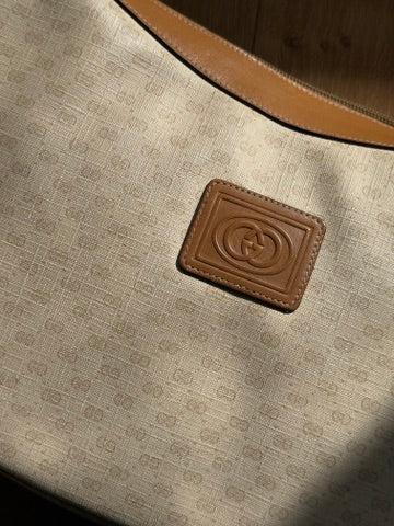 Gucci 1980s Beige GG Monogram Saddle Bag