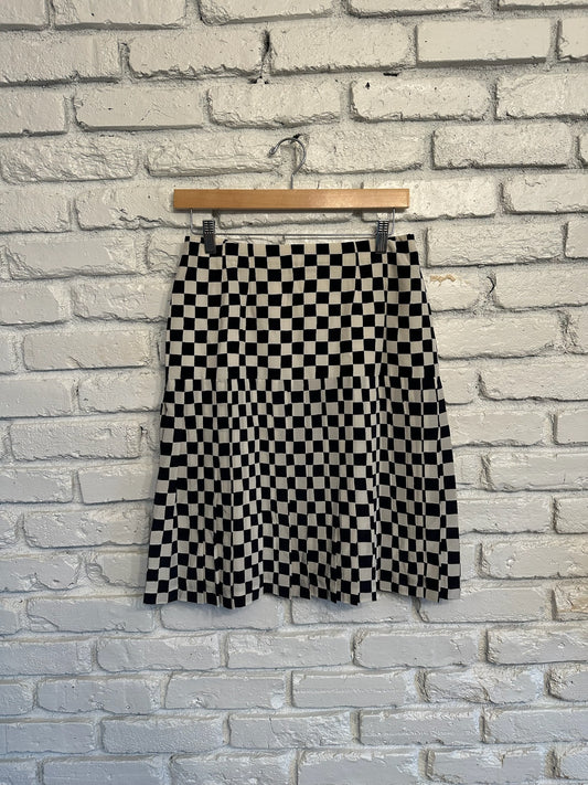 The Coral Silk Checkered Skirt