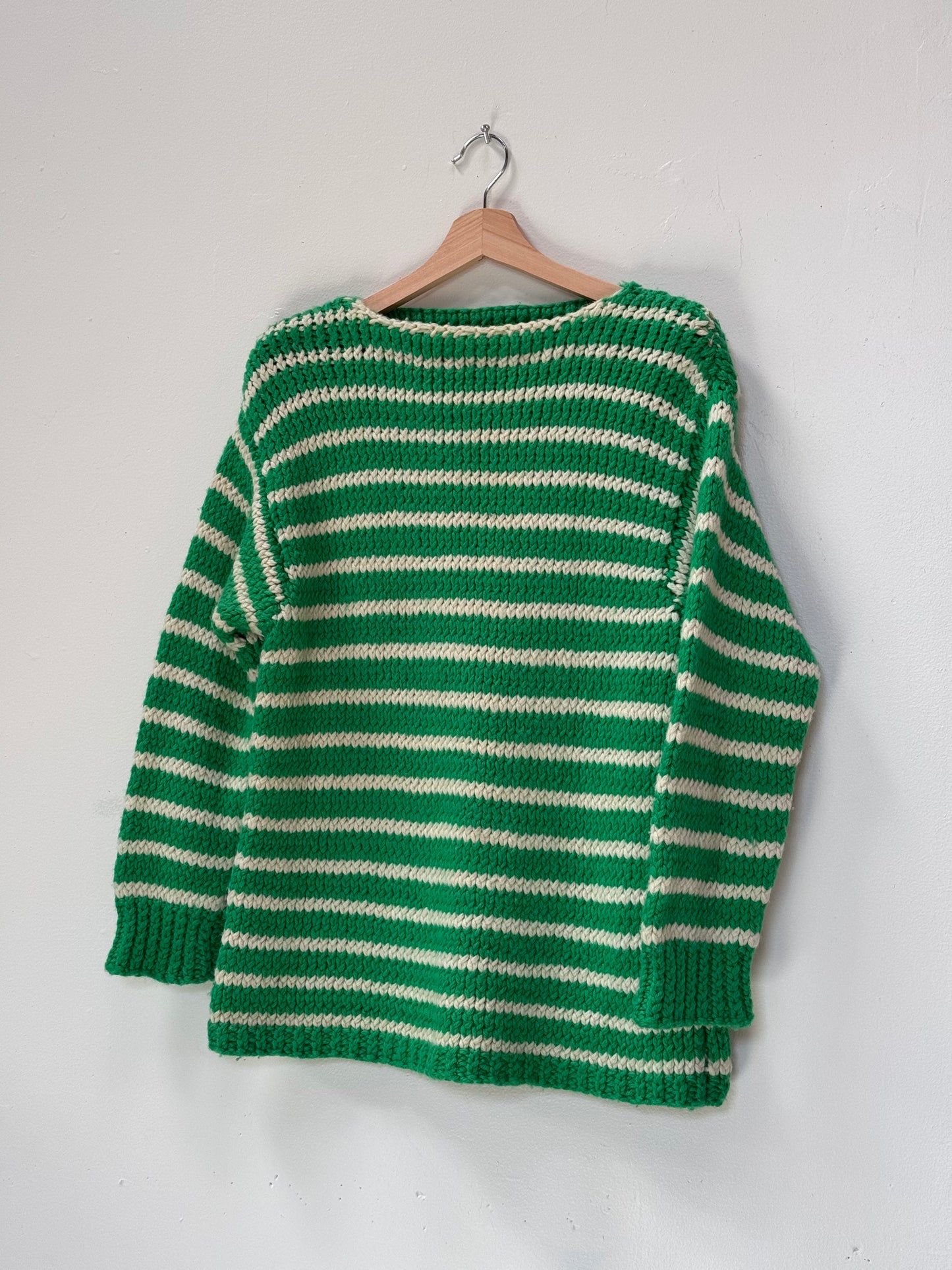 Hand Knit Green Striped Sweater