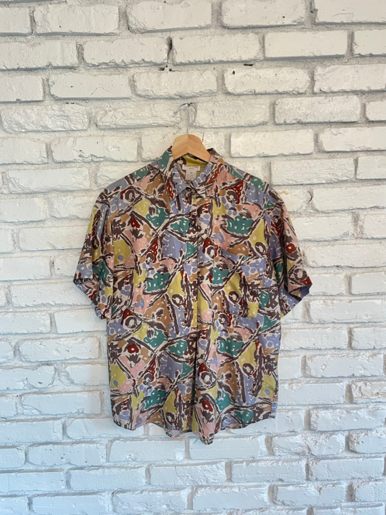 Silk Printed Short Sleeve Button Down