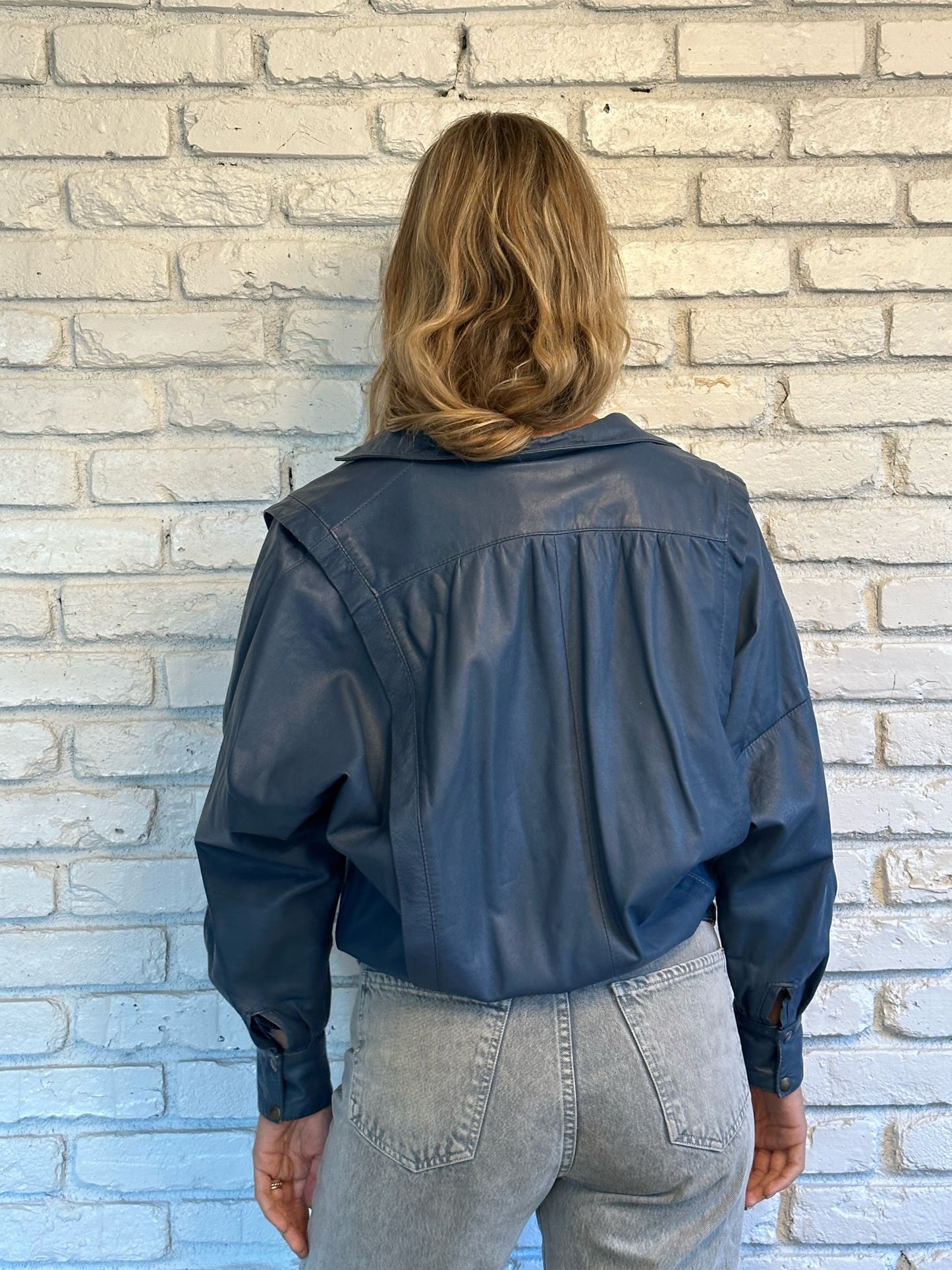 Vintage Blue Leather Jacket