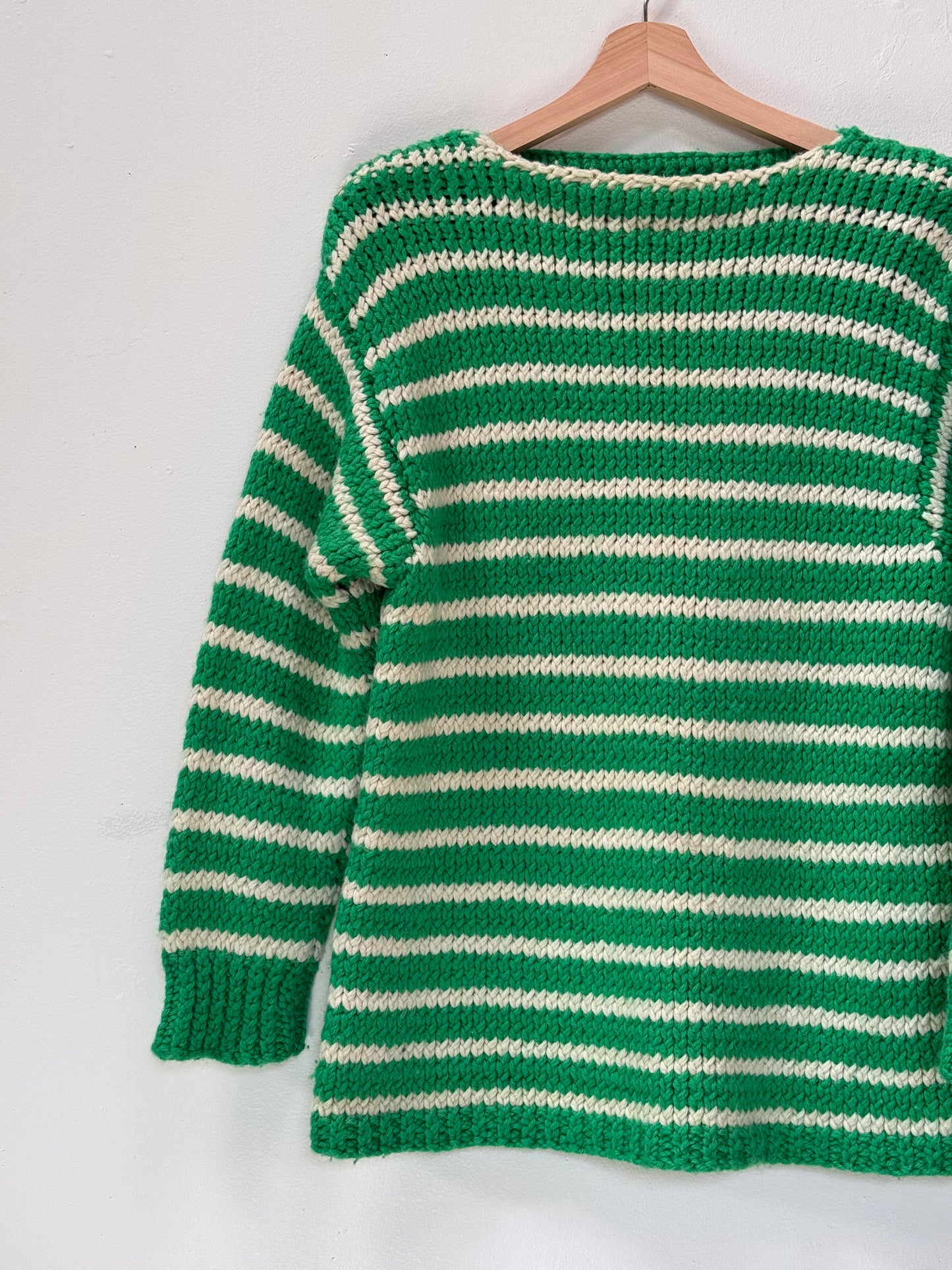 Hand Knit Green Striped Sweater