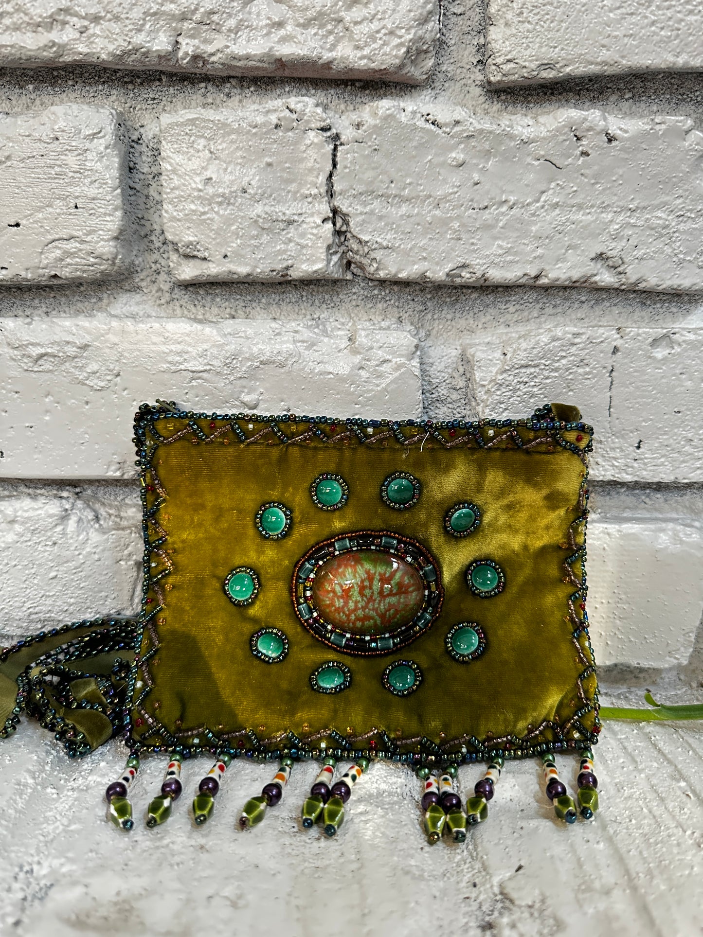 Green Velvet Purse w/ Beading