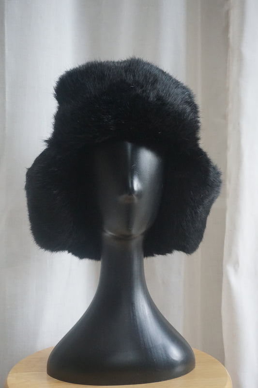 60's Rabbit Black Fur Trapper Hat