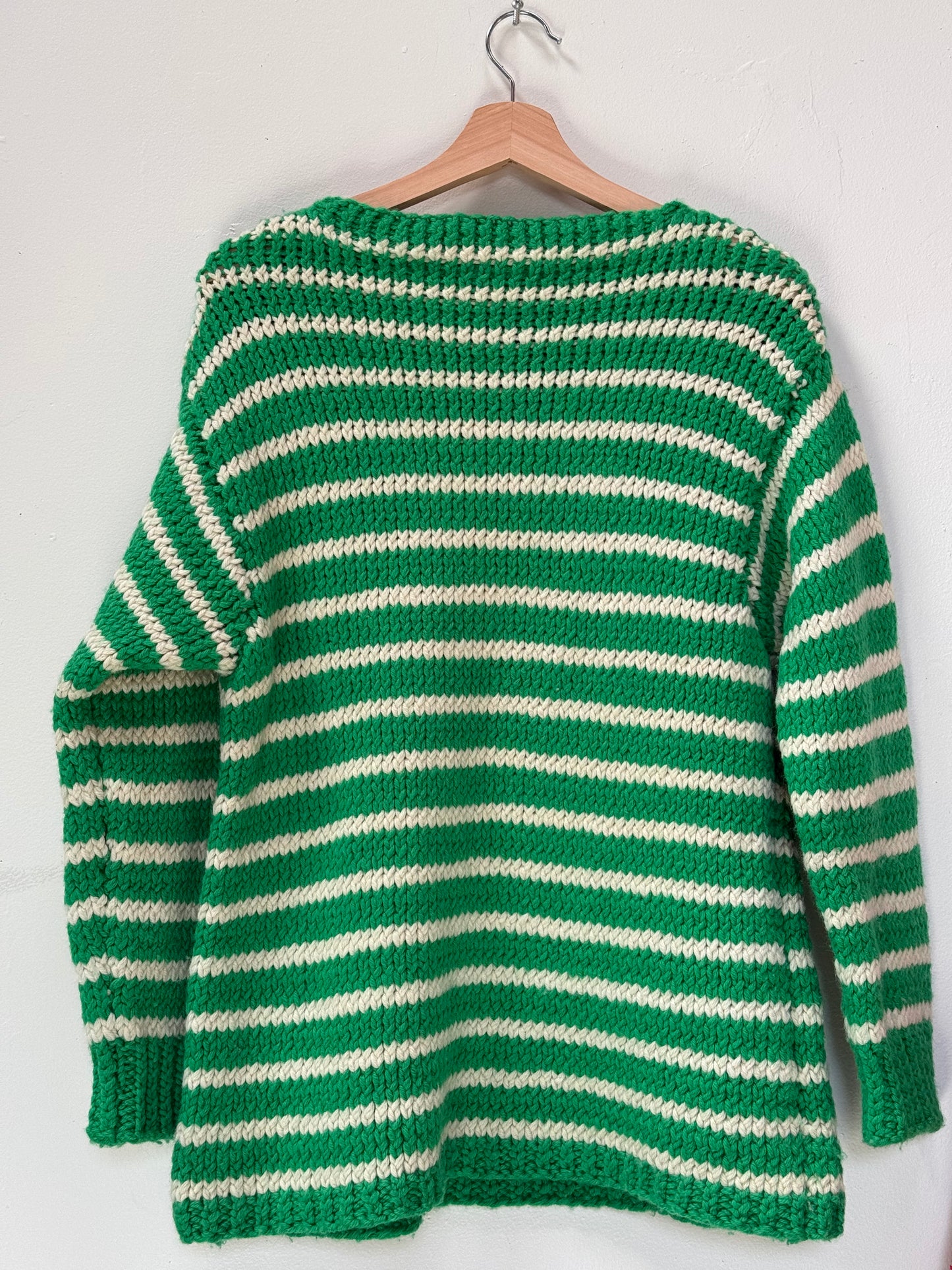 Hand Knit Green Striped Sweater