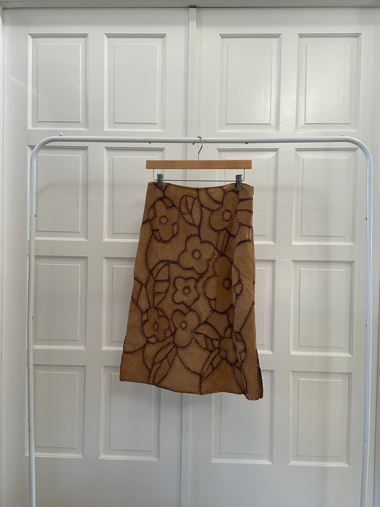 100% Suede Floral Patchwork Skirt