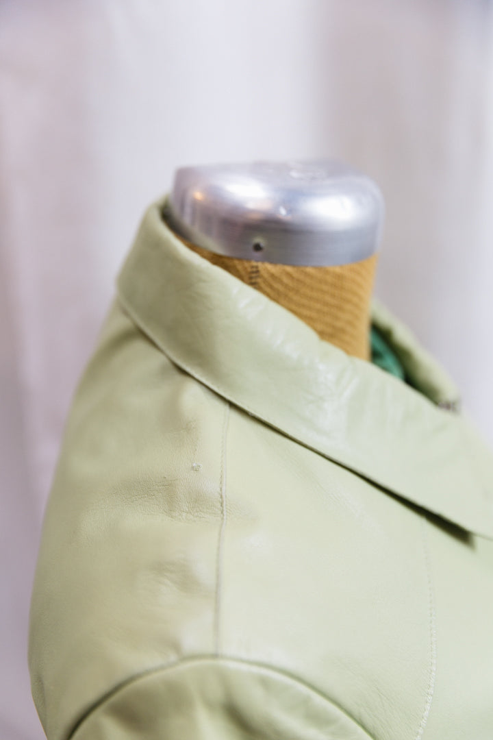 90's Italian Sage Green Leather Zip Jacket