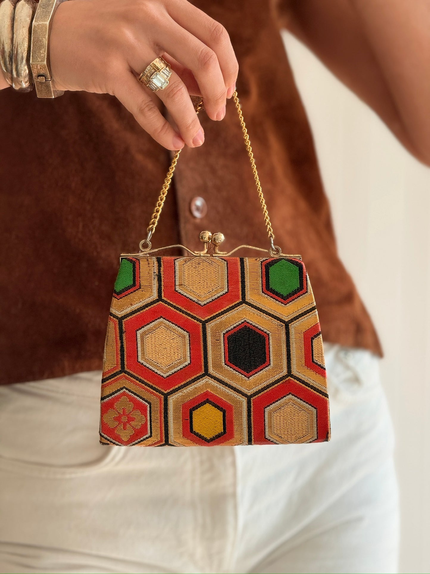 Vintage 1950s Japanese Hexagon Chain Handbag