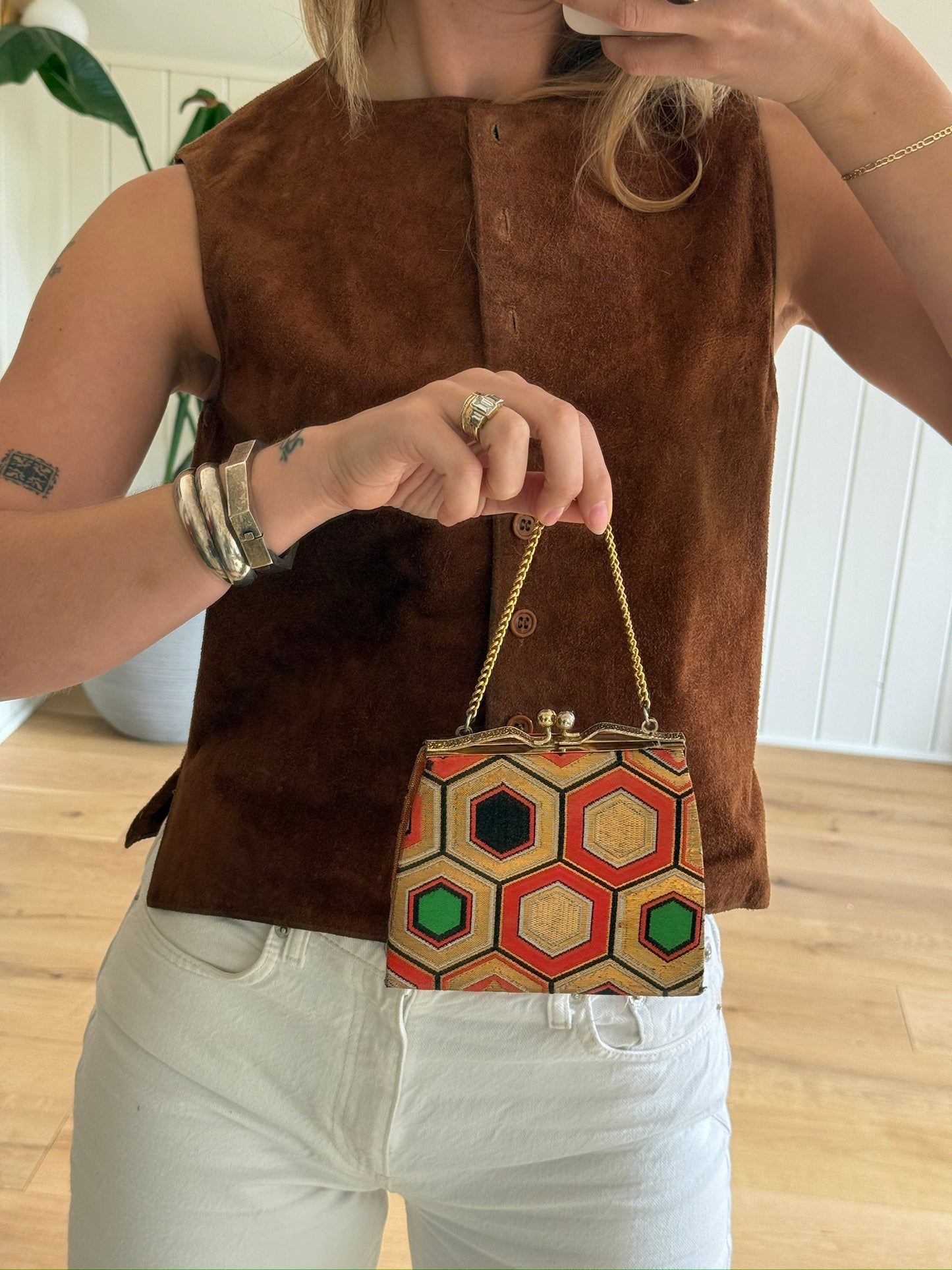 Vintage 1950s Japanese Hexagon Chain Handbag