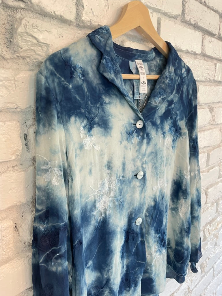 Indigo Hand Dyed Embroidered Button Up
