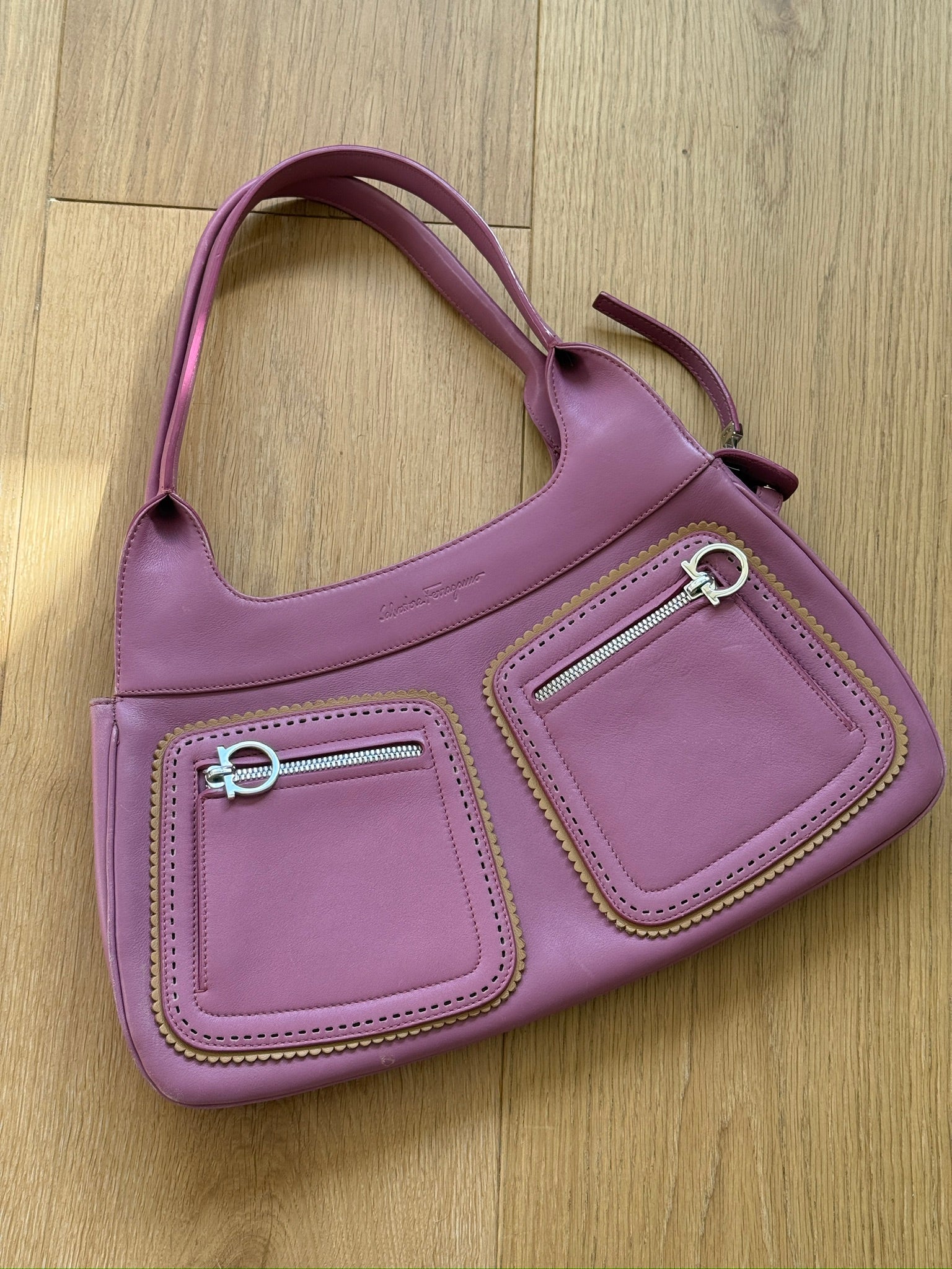 Salvatore Ferragamo Pink Scalloped Pocket Shoulder Bag – On Beat