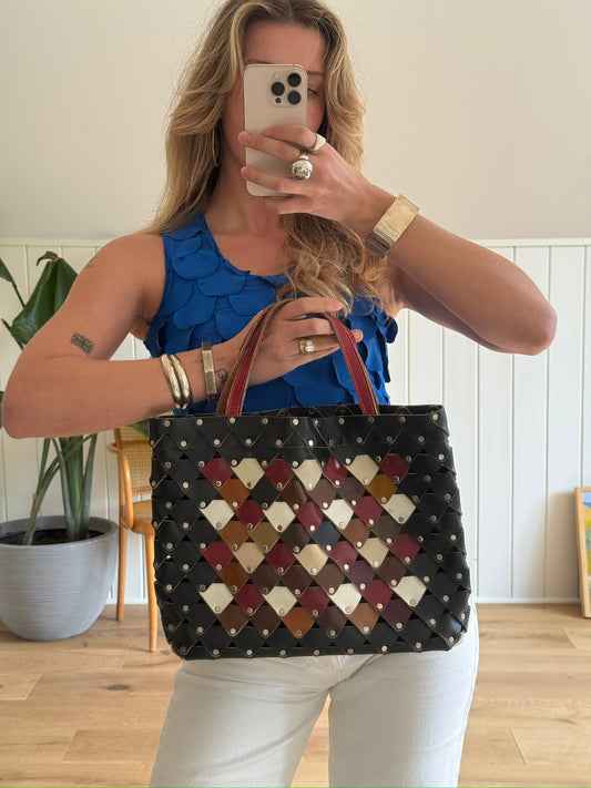 Vintage Woven Austrian Leather Tote Bag
