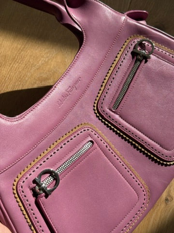 Salvatore Ferragamo Pink Scalloped Pocket Shoulder Bag