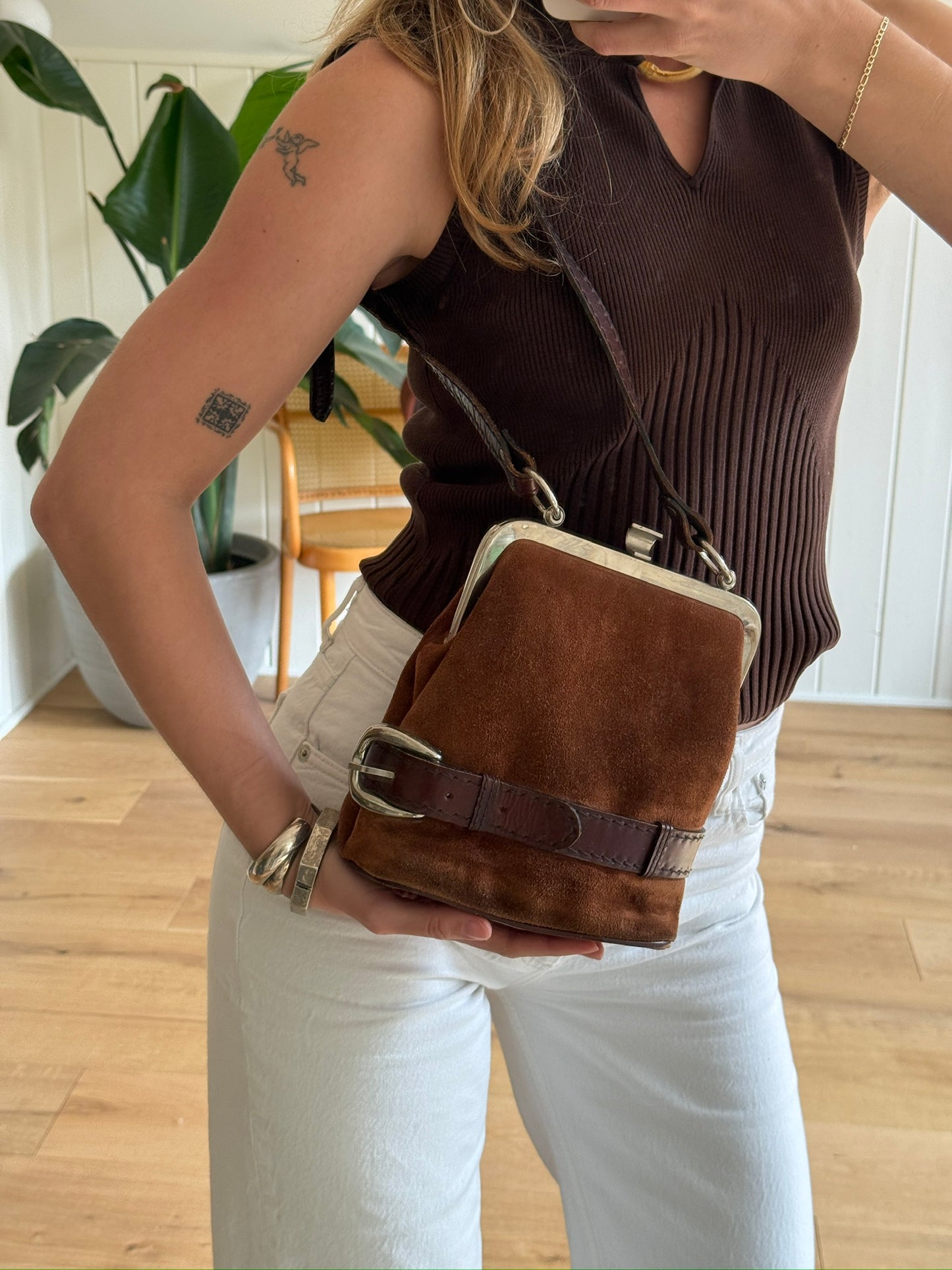 1970's Suede Two Tone Brown Belt Bag