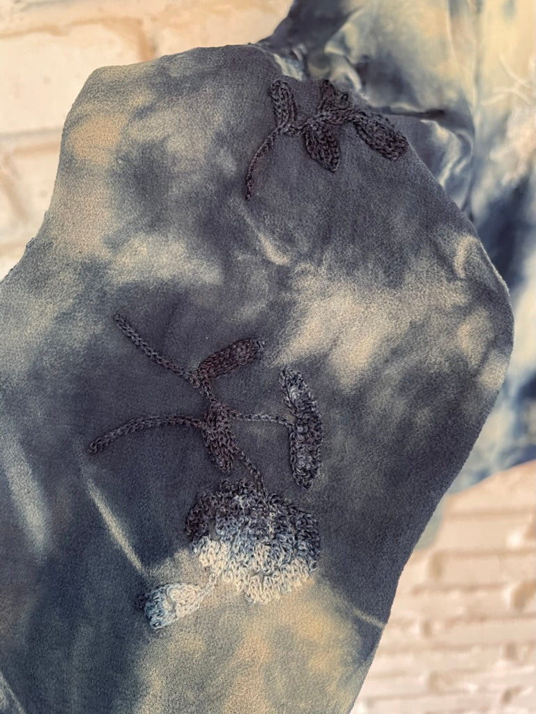 Indigo Hand Dyed Embroidered Button Up