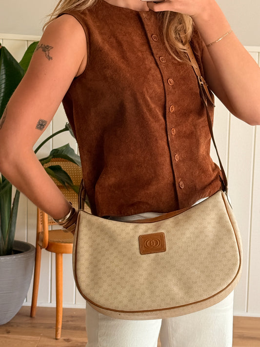 Gucci 1980s Beige GG Monogram Saddle Bag