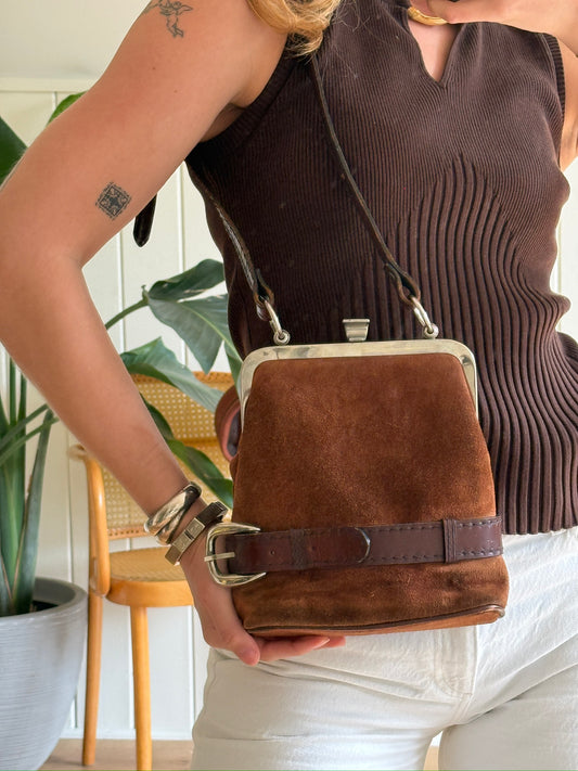 1970's Suede Two Tone Brown Belt Bag