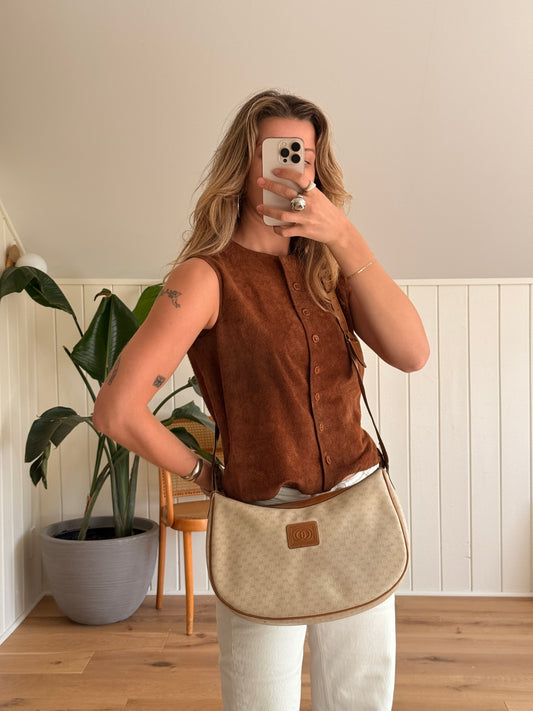 Gucci 1980s Beige GG Monogram Saddle Bag