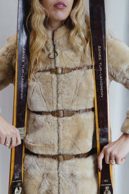 1970s Faux-Shearling Belted Ski Coat