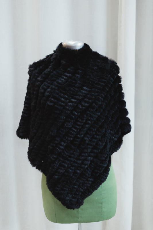 90's Black Rabbit Fur Poncho