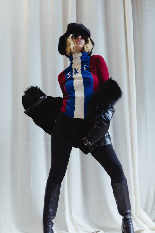 Black Shearling Coat with Fox Fur Collar