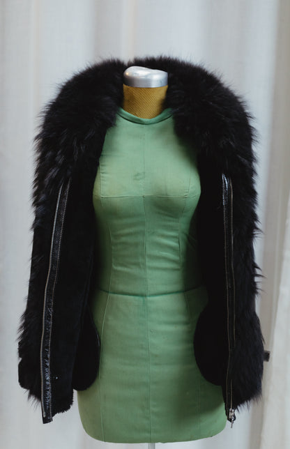 Black Shearling Coat with Fox Fur Collar