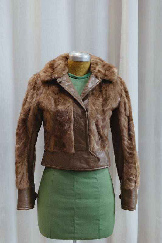 1960s Leather & Rabbit Cropped Jacket