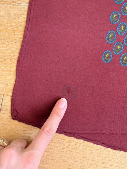 1980's Maroon Paisley Silk Scarf