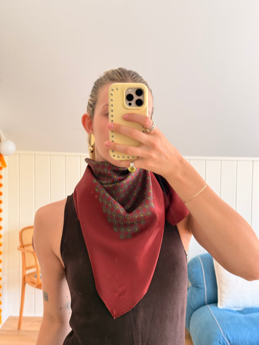 1980's Maroon Paisley Silk Scarf