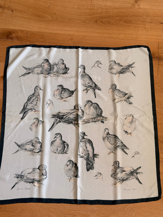 RARE 1956 Hermès "Les Tourterelles" Pigeon silk scarf by Xavier de Poret