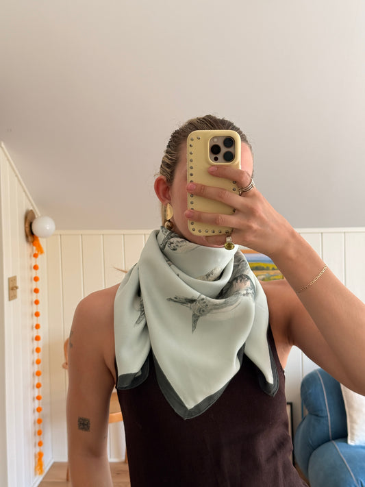 RARE 1956 Hermès "Les Tourterelles" Pigeon silk scarf by Xavier de Poret