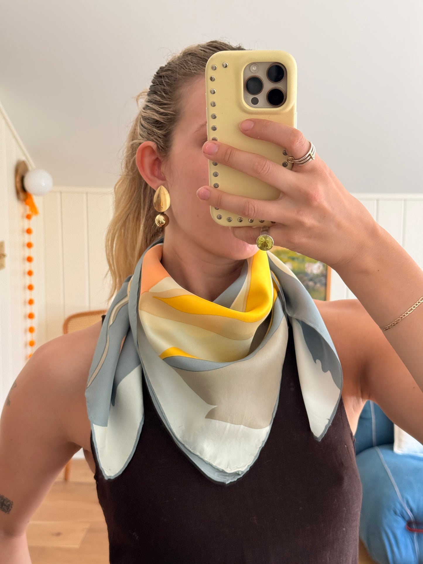 70's Abstract Floral Silk Scarf
