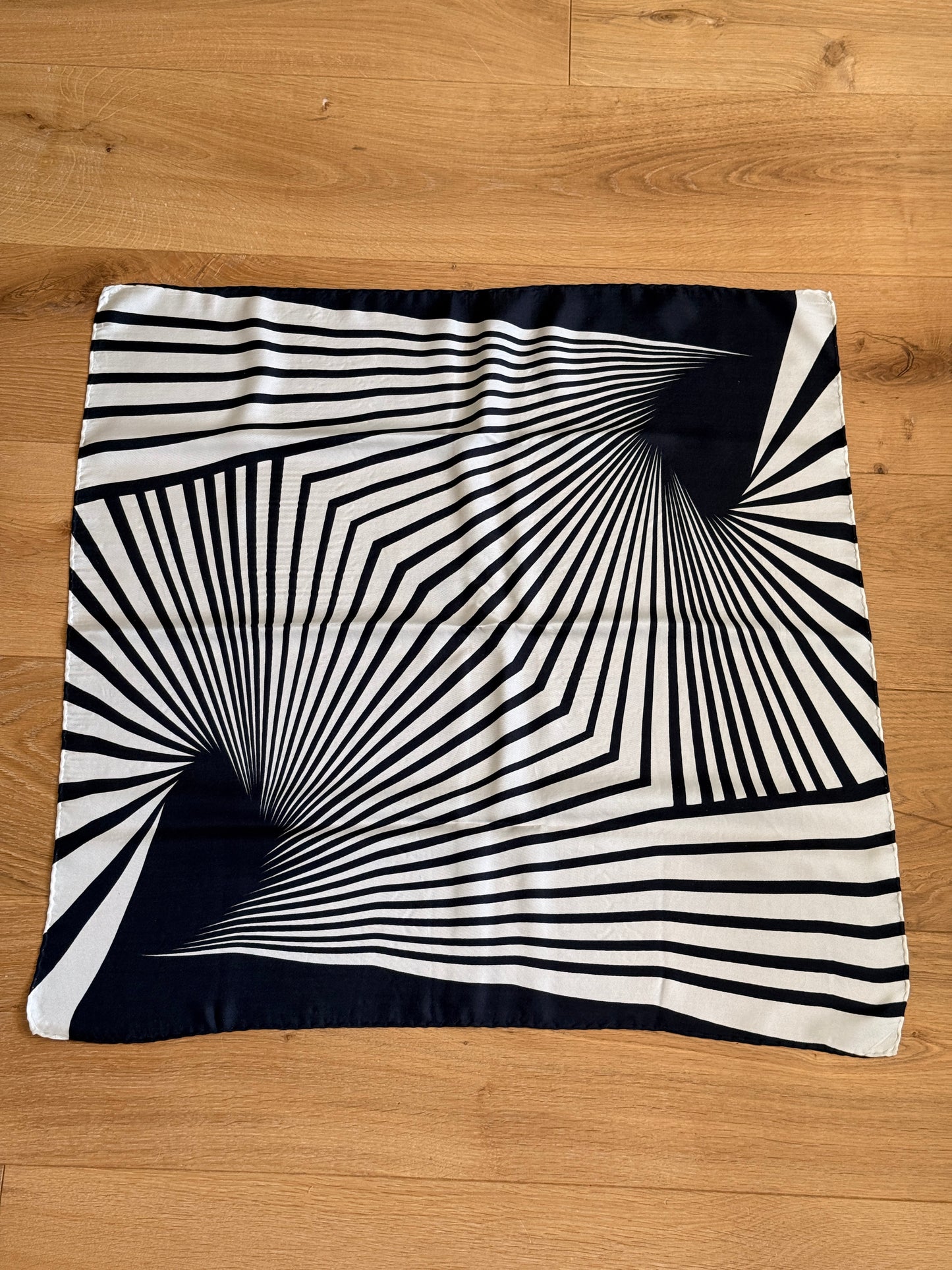 80's Black & White Geometric Vortex Silk Scarf