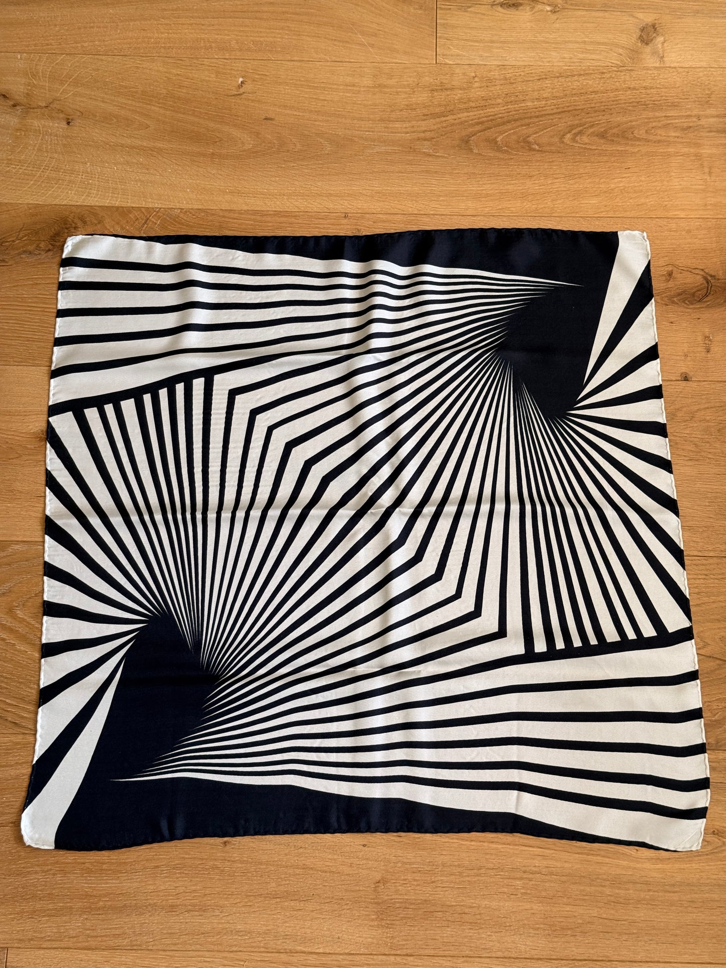 80's Black & White Geometric Vortex Silk Scarf