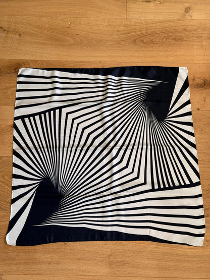80's Black & White Geometric Vortex Silk Scarf