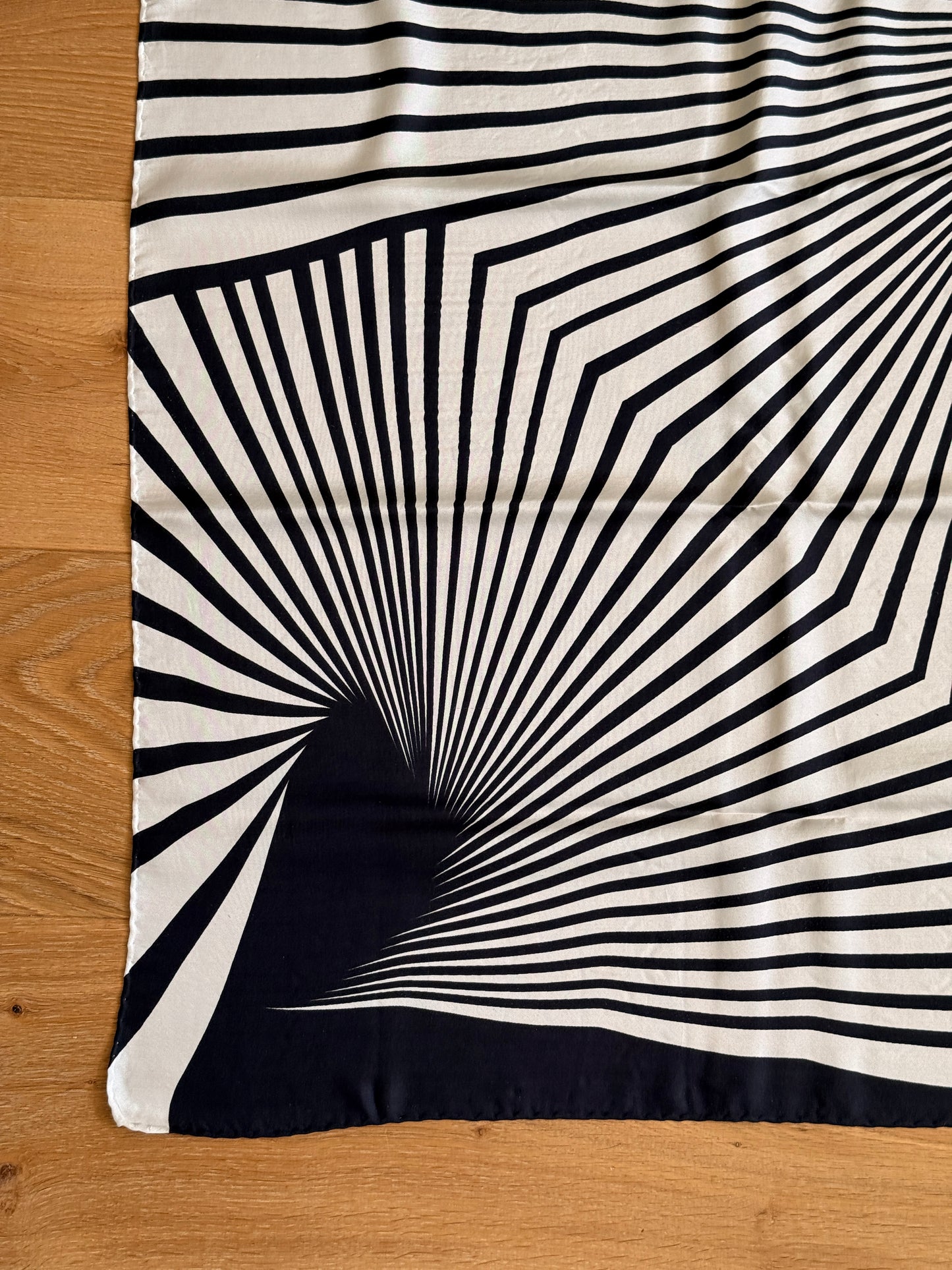 80's Black & White Geometric Vortex Silk Scarf