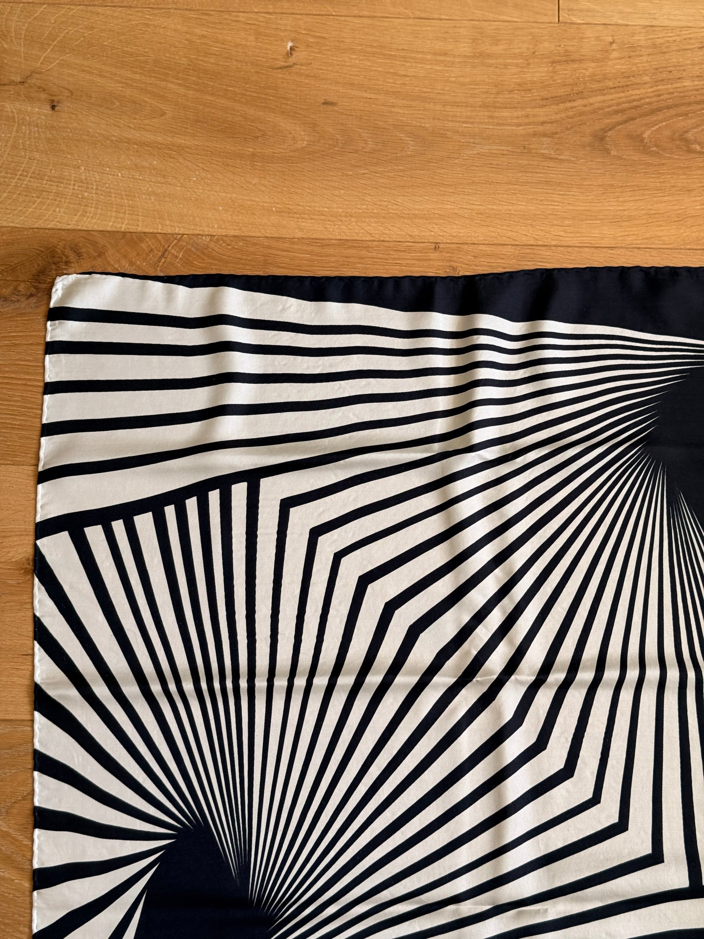 80's Black & White Geometric Vortex Silk Scarf