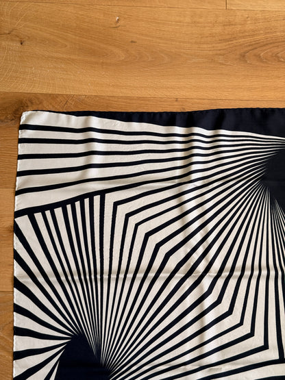 80's Black & White Geometric Vortex Silk Scarf