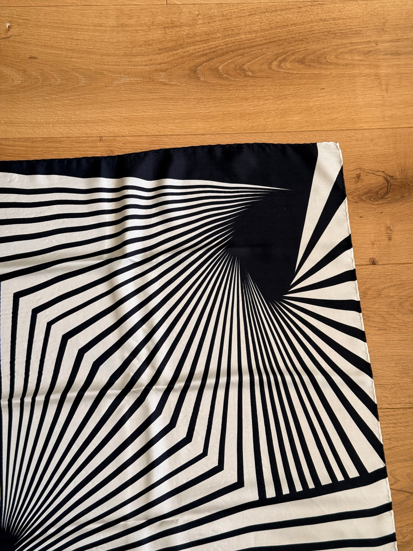 80's Black & White Geometric Vortex Silk Scarf