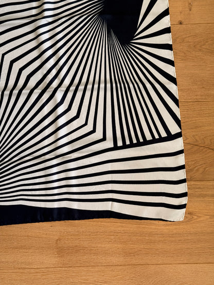 80's Black & White Geometric Vortex Silk Scarf