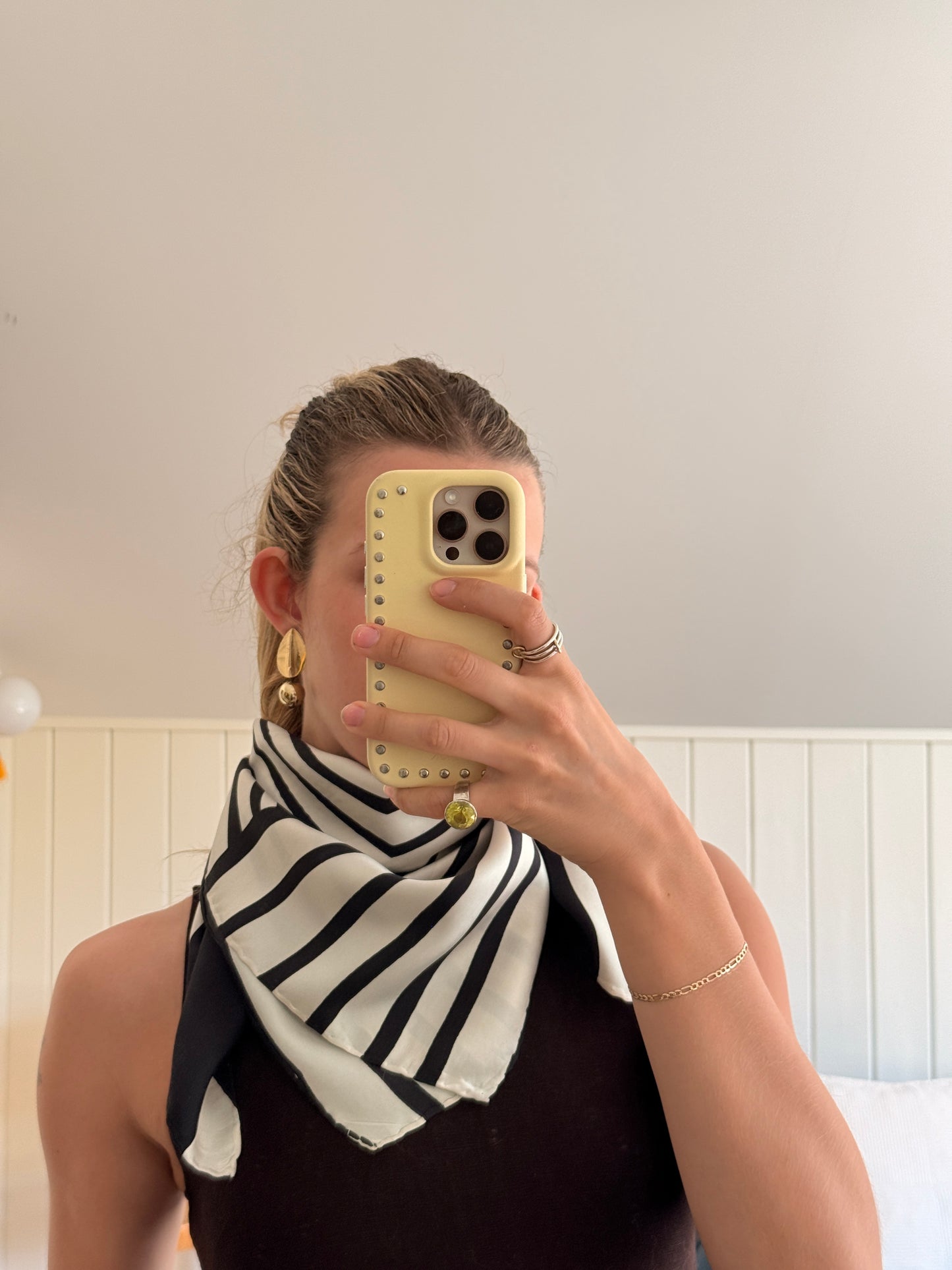 80's Black & White Geometric Vortex Silk Scarf