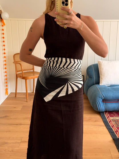 80's Black & White Geometric Vortex Silk Scarf