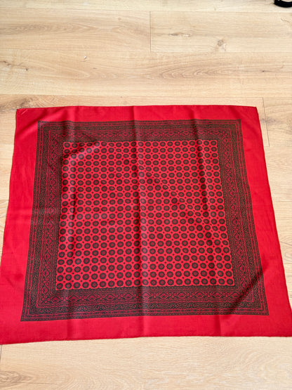 1970's Silk Red and Green Printed Scarf