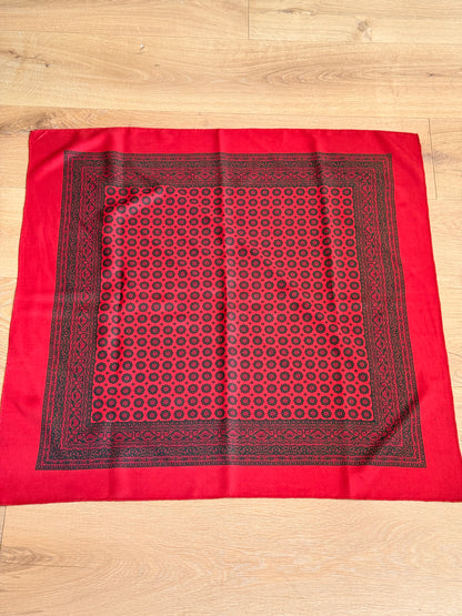 1970's Silk Red and Green Printed Scarf