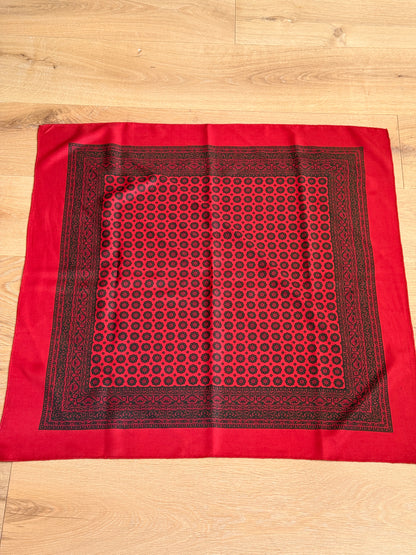 1970's Silk Red and Green Printed Scarf
